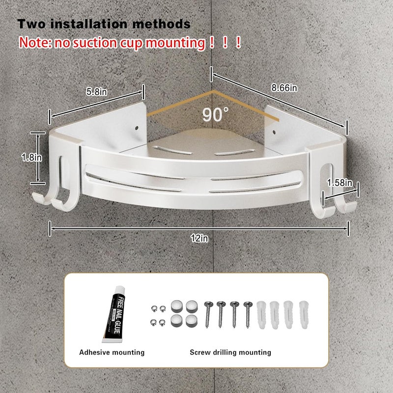VOLPONE Shower Corner Shelf Caddy 2 Pack shower Organizer No Drill (adhesive mounting, no suction cup) Shower Storage Rust Proof Bathroom Corner Wall Shelf shampoo holder Silver - Image 5